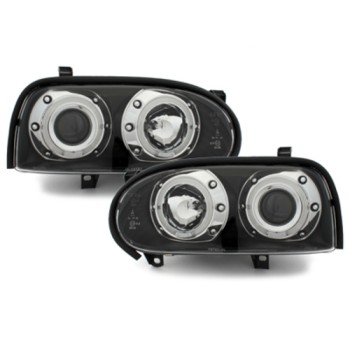 Φανάρια εμπρός Vw Golf ΙΙΙ angel eyes - black , με λάμπες (Η1) - σετ 2τμχ.