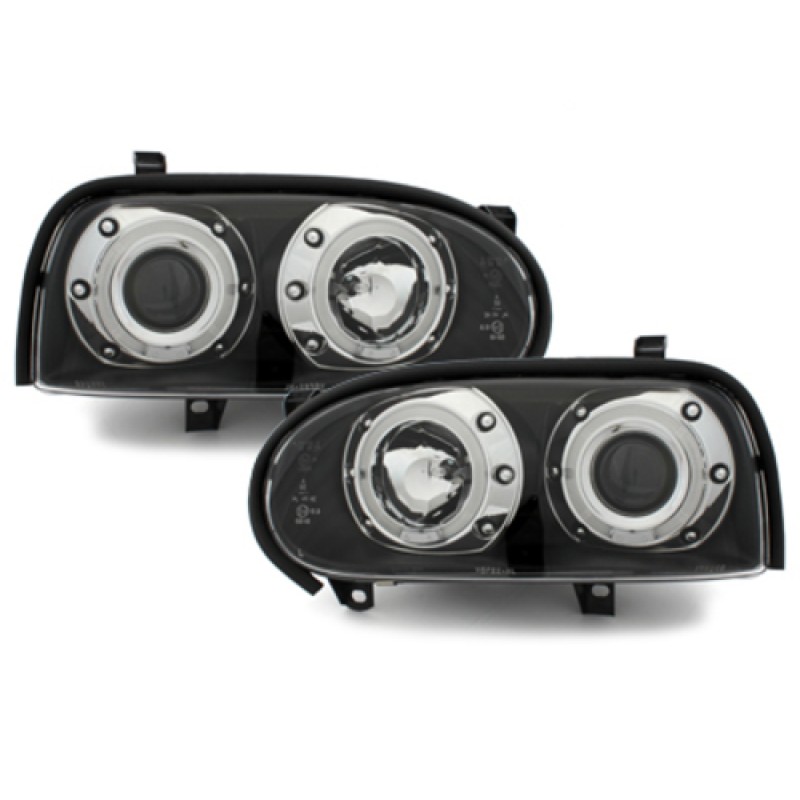 Φανάρια εμπρός Vw Golf ΙΙΙ angel eyes - black , με λάμπες (Η1) - σετ 2τμχ.