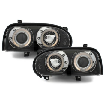 Φανάρια εμπρός Vw Golf ΙΙΙ angel eyes - black , με λάμπες (Η1) - σετ 2τμχ.