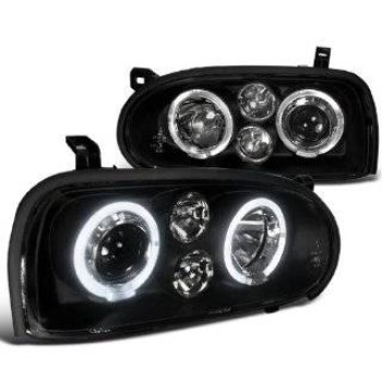 Φανάρια εμπρός Vw Golf ΙΙΙ angel eyes - black , χωρίς λάμπες (Η7) - σετ 2τμχ.