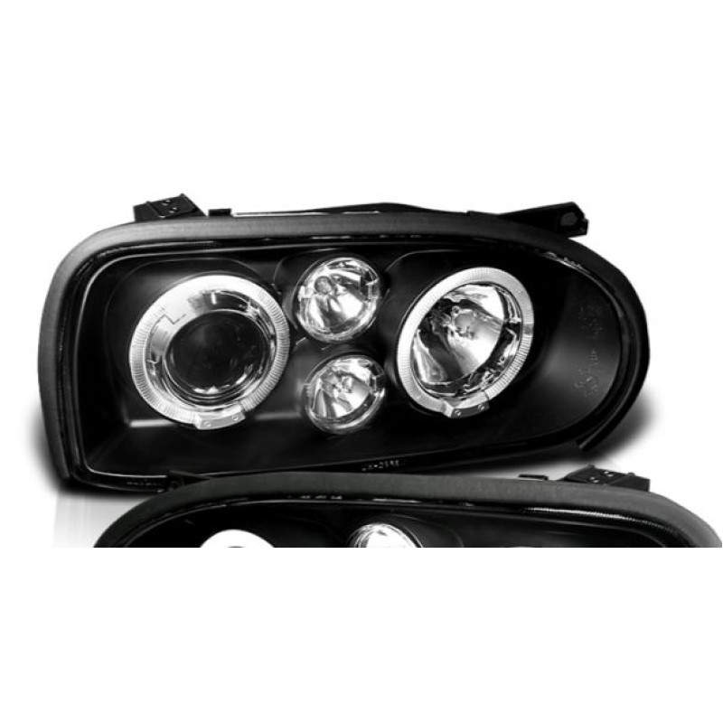 Φανάρια εμπρός Vw Golf ΙΙΙ angel eyes - black , χωρίς λάμπες (Η7) - σετ 2τμχ.