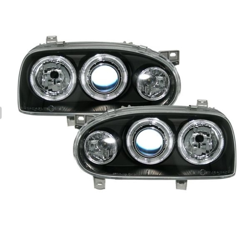 Φανάρια εμπρός Vw Golf ΙΙΙ angel eyes - μαύρα , χωρίς λάμπες (Η7) - σετ 2τμχ.