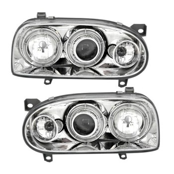 Φανάρια εμπρός Vw Golf ΙΙΙ angel eyes - chrome , χωρίς λάμπες (Η7) - σετ 2τμχ.
