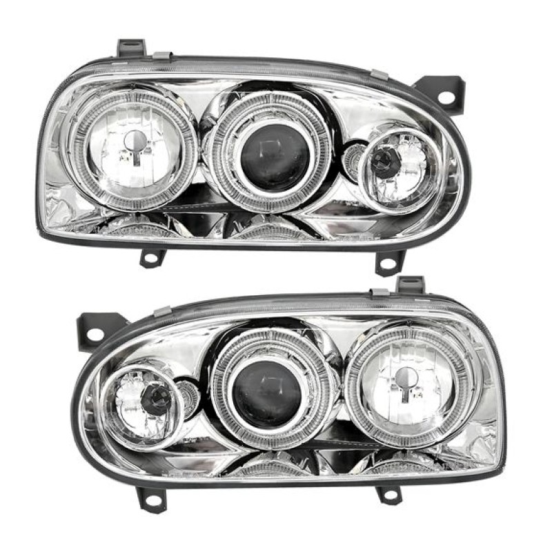 Φανάρια εμπρός Vw Golf ΙΙΙ angel eyes - chrome , χωρίς λάμπες (Η7) - σετ 2τμχ.