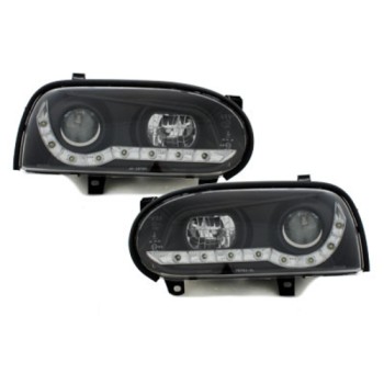 Φανάρια εμπρός Vw Golf ΙΙΙ - μαύρα , με λάμπες (Η1) led - σετ 2τμχ.
