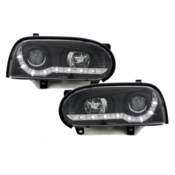 Φανάρια εμπρός Vw Golf ΙΙΙ - μαύρα , με λάμπες (Η1) led - σετ 2τμχ.