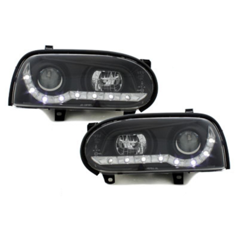 Φανάρια εμπρός Vw Golf ΙΙΙ - μαύρα , με λάμπες (Η1) led - σετ 2τμχ.