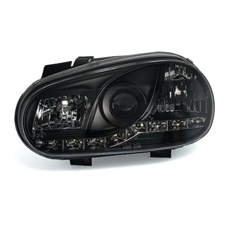 Φανάρια εμπρός Vw Golf IV - μαύρα , με λάμπες (Η1) led - σετ 2τμχ.
