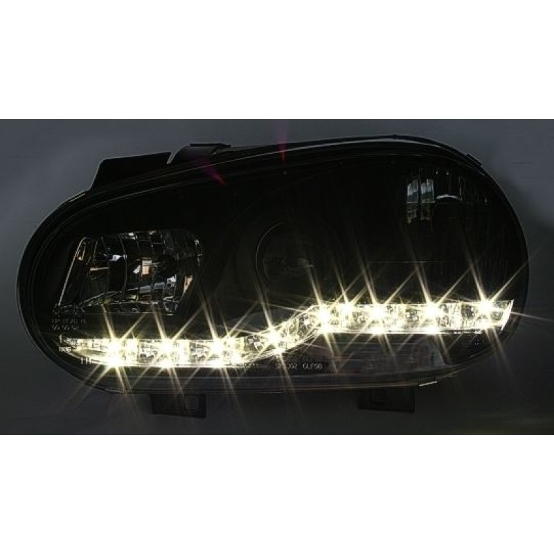 Φανάρια εμπρός Vw Golf IV - μαύρα , με λάμπες (Η1) led - σετ 2τμχ.