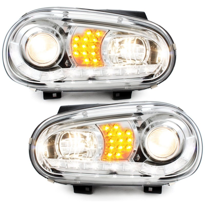 Φανάρια εμπρός Vw Golf IV - chrome , με λάμπες (Η1) led - σετ 2τμχ.