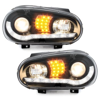 Φανάρια εμπρός Vw Golf IV - black , με λάμπες (Η1) led - σετ 2τμχ.