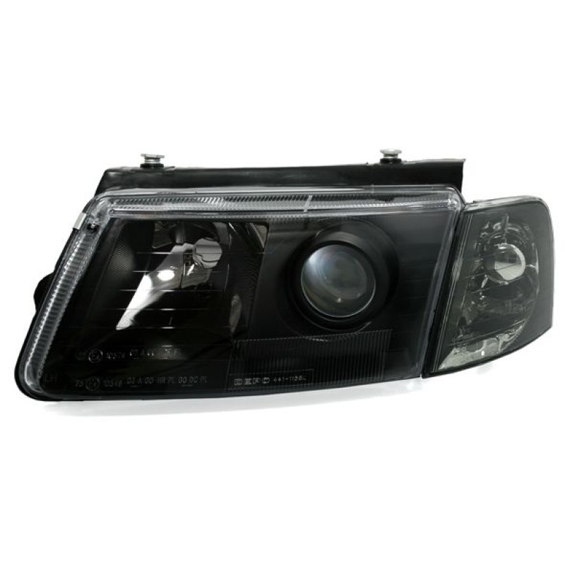 Φανάρια εμπρός Vw Passat 3Β/B5 (1997-2000) - μαύρα , με λάμπες (Η7) - σετ 2τμχ.
