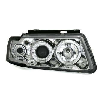 Φανάρια εμπρός Vw Passat 3Β/B5 (1997-2000) angel eyes - chrome , με λάμπες (Η1) - σετ 2τμχ.