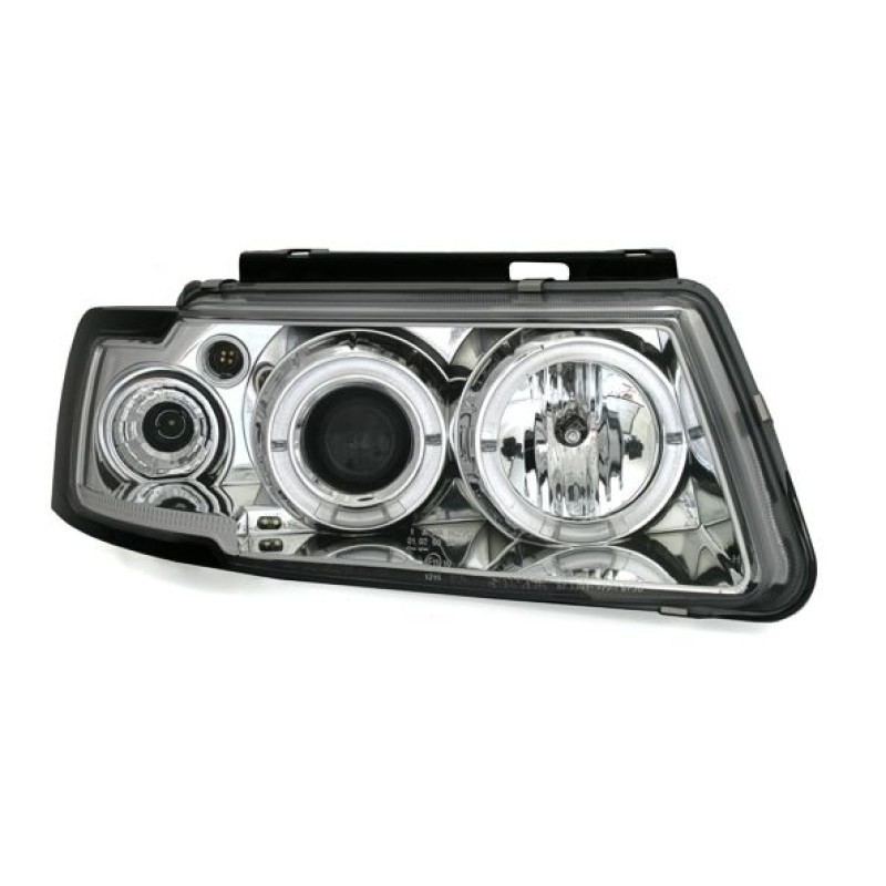 Φανάρια εμπρός Vw Passat 3Β/B5 (1997-2000) angel eyes - chrome , με λάμπες (Η1) - σετ 2τμχ.