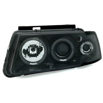 Φανάρια εμπρός Vw Passat 3Β/B5 (1997-2000) angel eyes - μαύρα , με λάμπες (Η1) - σετ 2τμχ.