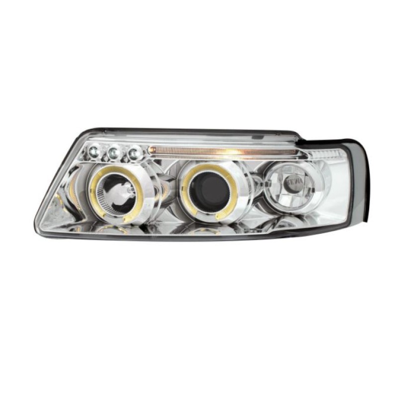 Φανάρια εμπρός Vw Passat 3Β/B5 (1997-2000) angel eyes - χρωμίου , με λάμπες (Η1) - σετ 2τμχ.