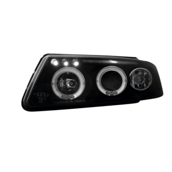 Φανάρια εμπρός Vw Passat 3Β/B5 (1997-2000) angel eyes - black , με λάμπες (Η1) - σετ 2τμχ.