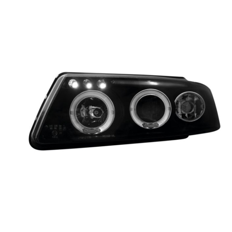 Φανάρια εμπρός Vw Passat 3Β/B5 (1997-2000) angel eyes - black , με λάμπες (Η1) - σετ 2τμχ.
