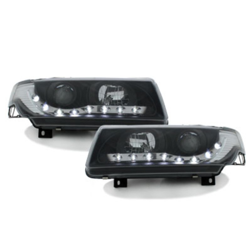 Φανάρια εμπρός Vw Passat Β4 (1993-1996) led - μαύρα , με λάμπες (Η1) - σετ 2τμχ.