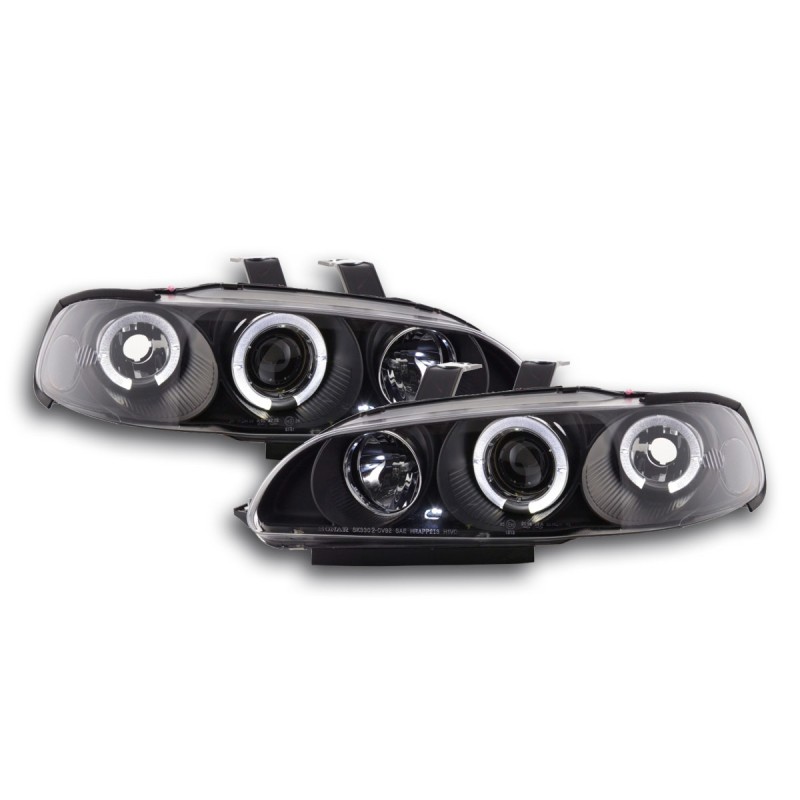 Φανάρια εμπρός Honda Civic 2/3 πορτο (1992-1995) angel eyes - μαύρα , με λάμπες (Η1) - σετ 2τμχ.