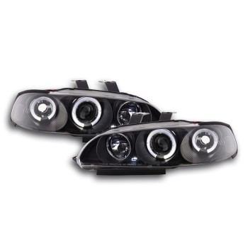 Φανάρια εμπρός Honda Civic sedan (1992-1995) angel eyes - μαύρα , με λάμπες (Η1) - σετ 2τμχ.