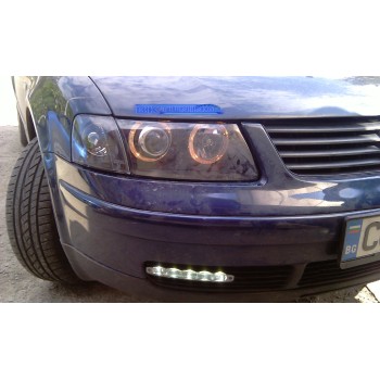 Φανάρια εμπρός Vw Passat 3Β/B5 (1997-2000) angel eyes - μαύρα , χωρίς λάμπες (Η7) - σετ 2τμχ.
