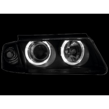 Φανάρια εμπρός Vw Passat 3Β/B5 (1997-2000) angel eyes - μαύρα , χωρίς λάμπες (Η7) - σετ 2τμχ.