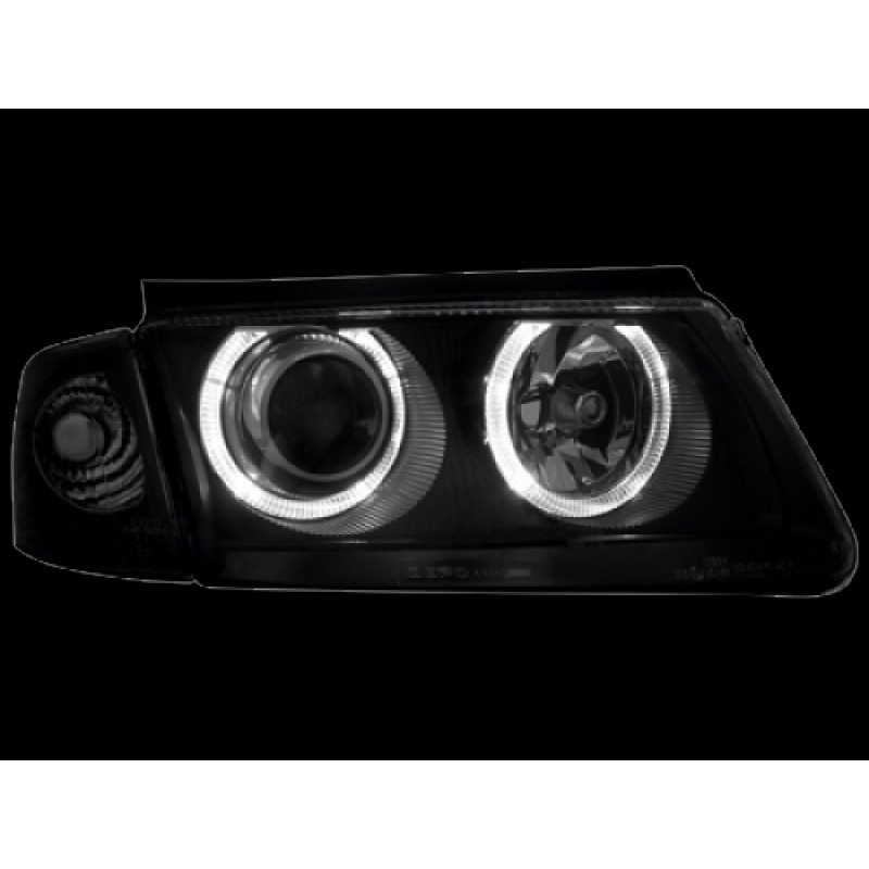 Φανάρια εμπρός Vw Passat 3Β/B5 (1997-2000) angel eyes - μαύρα , χωρίς λάμπες (Η7) - σετ 2τμχ.