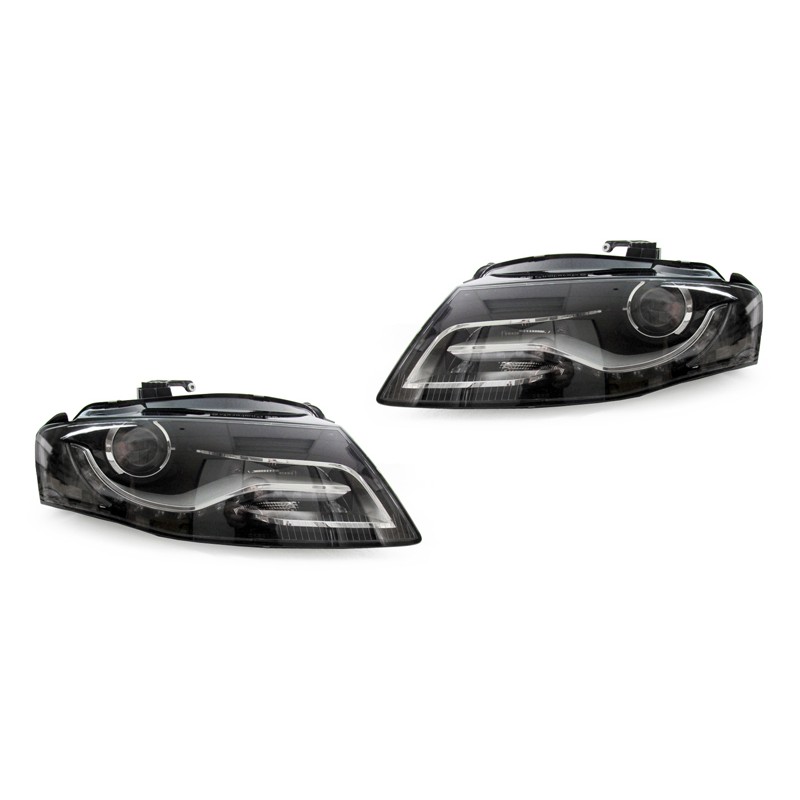 Φανάρια εμπρός Audi A4 B8 (2007-2011) με DRL led -μαύρα , χωρίς λάμπες (Η7) - σετ 2τμχ.