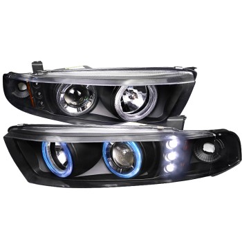 Φανάρια εμπρός Mitsubishi Galant (1996-2006) led angel eyes - μαύρα , χωρίς λάμπες (Η7) - σετ 2τμχ.