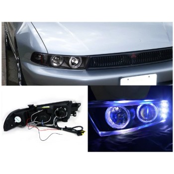 Φανάρια εμπρός Mitsubishi Galant (1996-2006) led angel eyes - μαύρα , χωρίς λάμπες (Η7) - σετ 2τμχ.