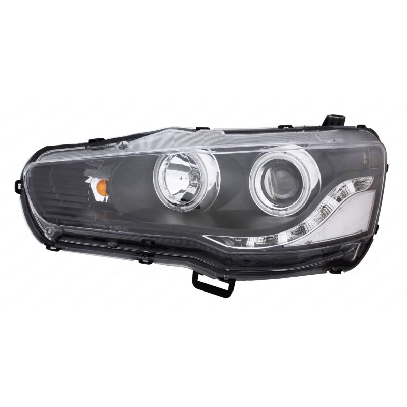 Φανάρια εμπρός Mitsubishi Lancer (2008-2013) led angel eyes - black , με λάμπες (Η1) - σετ 2τμχ.