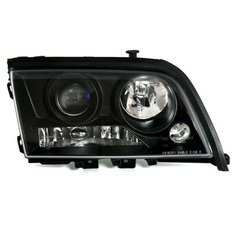 Φανάρια εμπρός Mercedes C-CLASS W202 (1993-2001) , μαύρα , με λάμπες (Η1) - σετ 2τμχ.