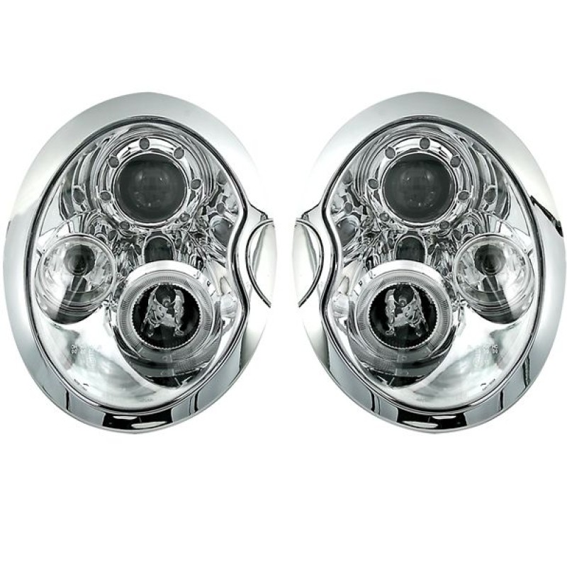 Φανάρια εμπρός Mini Cooper (2002-2004) angel eyes- chrome , με λάμπες (Η1) - σετ 2τμχ.