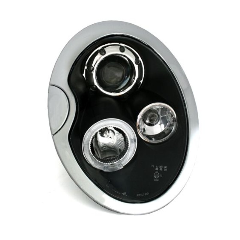 Φανάρια εμπρός Mini Cooper (2002-2004) angel eyes - μαύρα , με λάμπες (Η1) - σετ 2τμχ.