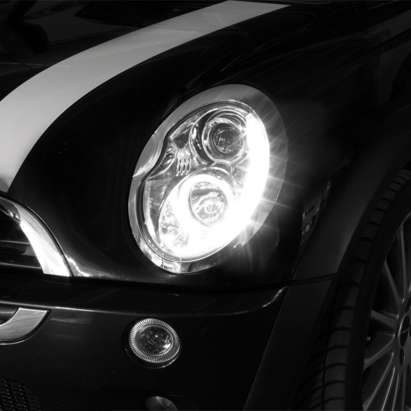 Φανάρια εμπρός Mini cooper (2002-2004) led Dayline - chrome , με λάμπες (Η1) - σετ 2τμχ.