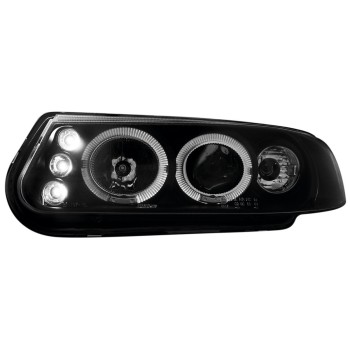 Φανάρια εμπρός Rover 200 (1995-2000) led angel eyes - μαύρα , με λάμπες (Η1) - σετ 2τμχ.