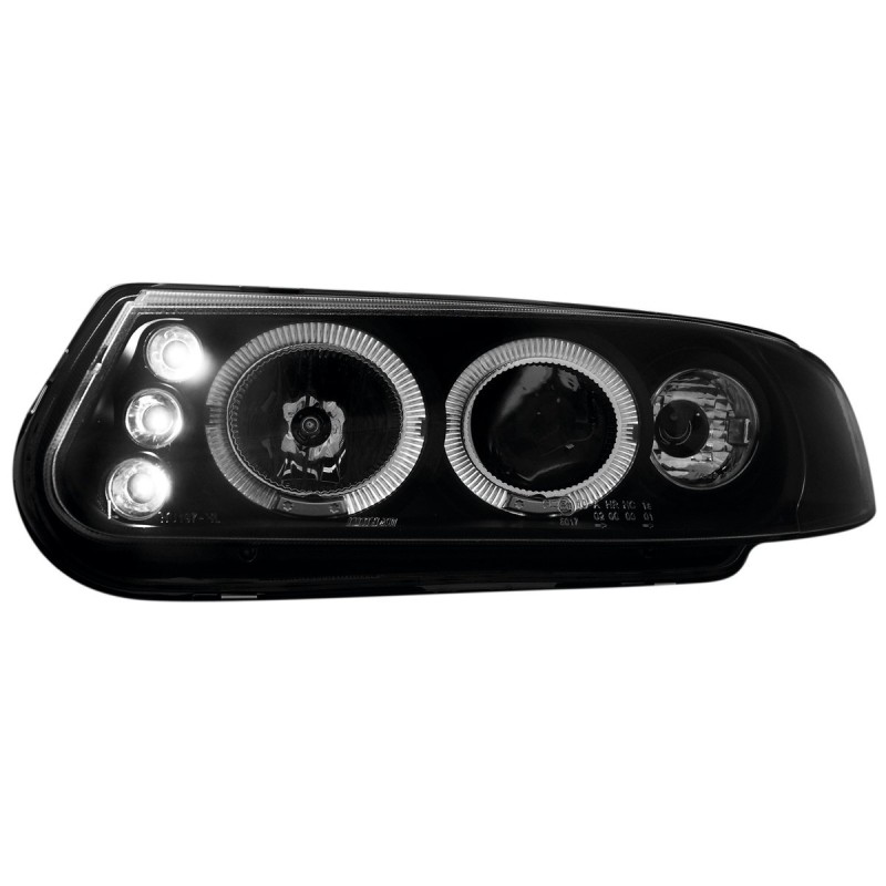 Φανάρια εμπρός Rover 200 (1995-2000) led angel eyes - μαύρα , με λάμπες (Η1) - σετ 2τμχ.