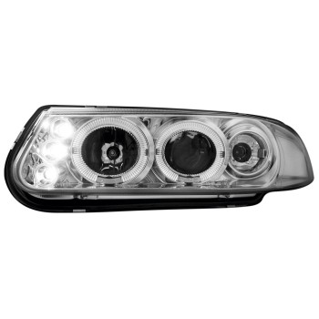 Φανάρια εμπρός Rover 200 (1995-2000)  led angel eyes - chrome , με λάμπες (Η1) - σετ 2τμχ.