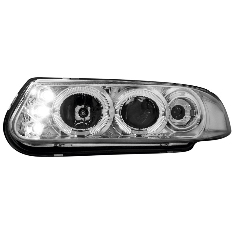 Φανάρια εμπρός Rover 200 (1995-2000)  led angel eyes - chrome , με λάμπες (Η1) - σετ 2τμχ.