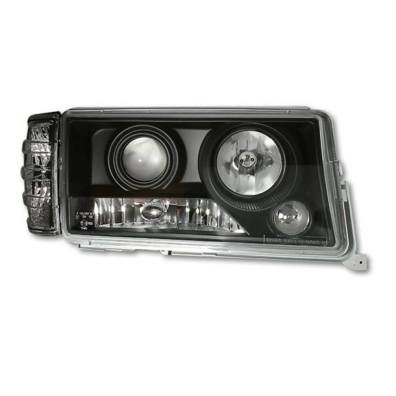 Φανάρια εμπρός Mercedes W201 E190 1982-1993) angel eyes, μαύρα , με λάμπες (Η1) - σετ 2τμχ.