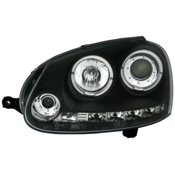 Φανάρια εμπρός Vw Golf 5 angel eyes, μαύρα , με λάμπες (Η1) - σετ 2τμχ.