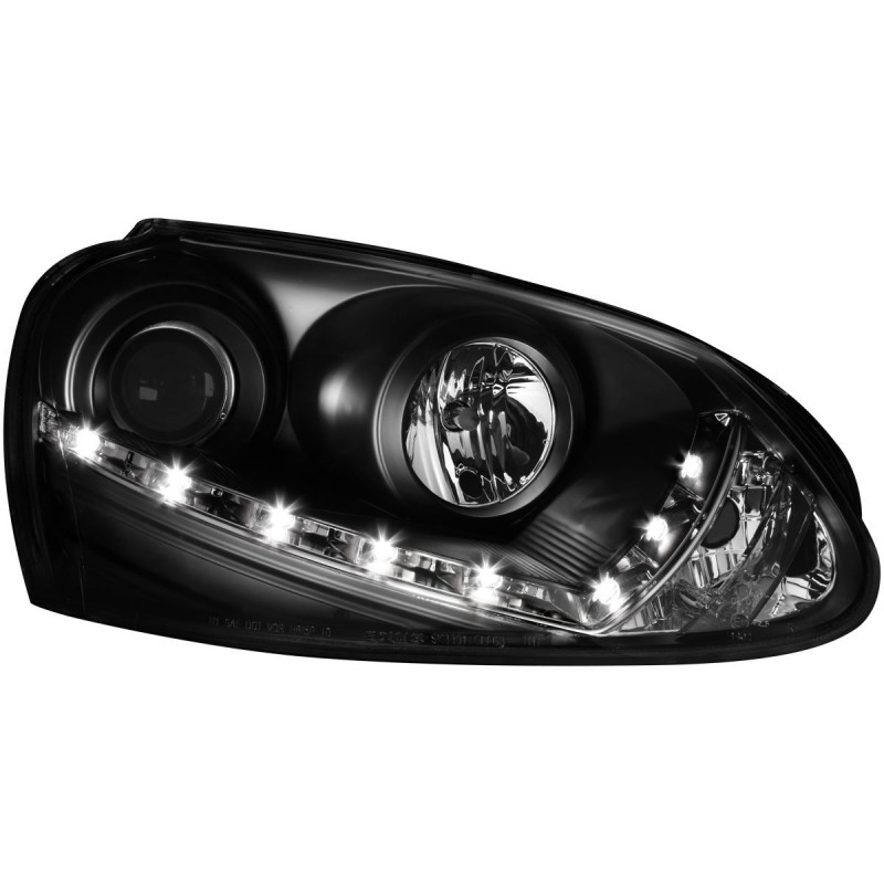 Φανάρια εμπρός Vw Golf 5 με DRL , μαύρα , με λάμπες (Η1) led - σετ 2τμχ.