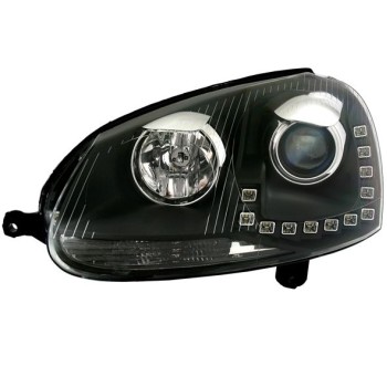 Φανάρια εμπρός VW Golf 5 , μαύρα , με λάμπες (Η1) led - σετ 2τμχ.
