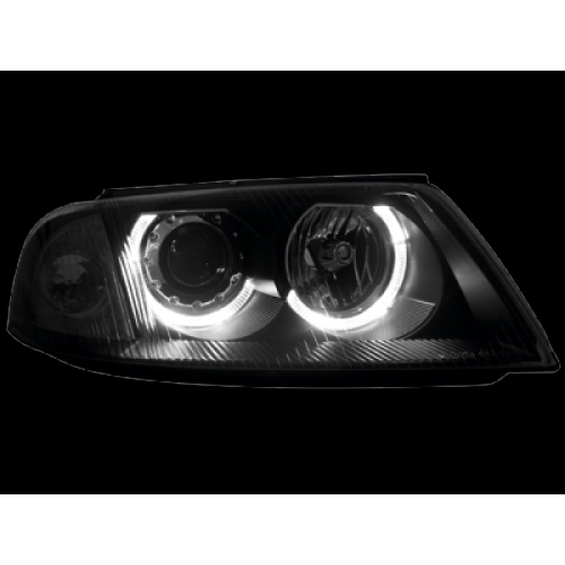 Φανάρια εμπρός Vw Passat B5.5 (2001-2005) angel eyes - μαύρα , χωρίς λάμπες (Η7) - σετ 2τμχ.