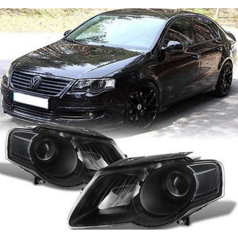 Φανάρια εμπρός Vw Passat B6 (2005-2010) - μαύρα , χωρίς λάμπες (Η7) - σετ 2τμχ.