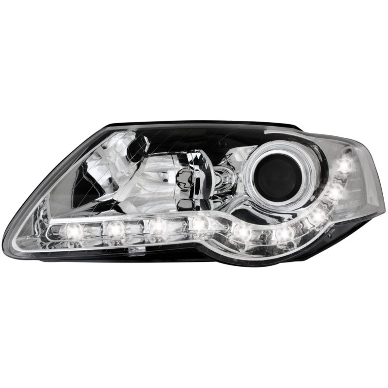 Φανάρια εμπρός Vw Passat 3C (2005-2010) led - chrome , χωρίς λάμπες (Η7) - σετ 2τμχ.