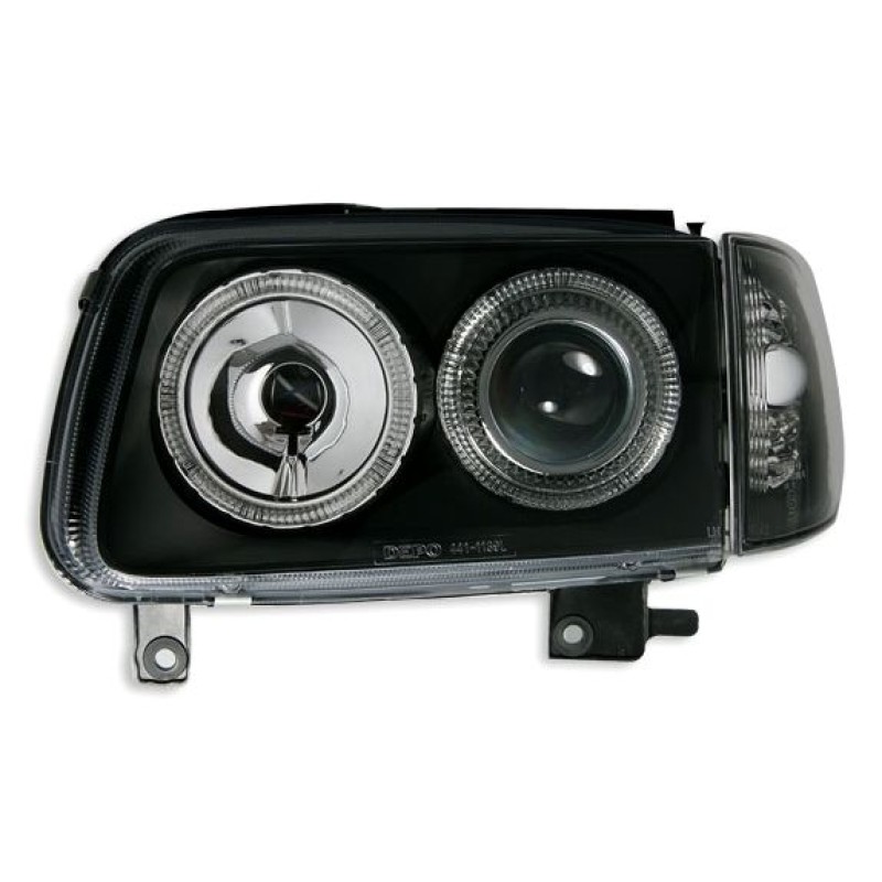 Φανάρια εμπρός Vw Polo 6N2 (1999-2001) angel eyes - μαύρα , χωρίς λάμπες (Η7) - σετ 2τμχ.