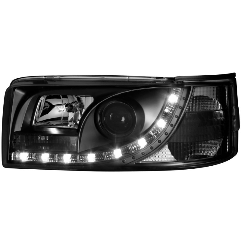 Φανάρια εμπρός Vw Transporter T4 (1990-2003) led , black , με λάμπες (Η1) - σετ 2τμχ.