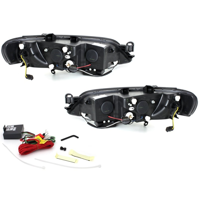 Φανάρια εμπρός Opel Vectra B (1996-1999) led , μαύρα , με λάμπες (Η1) - σετ 2τμχ.